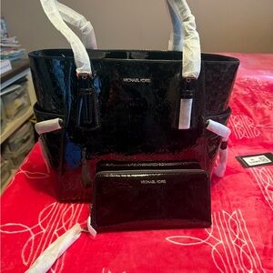 Michael Kors Black Patent Tote with Matching Wallet Set